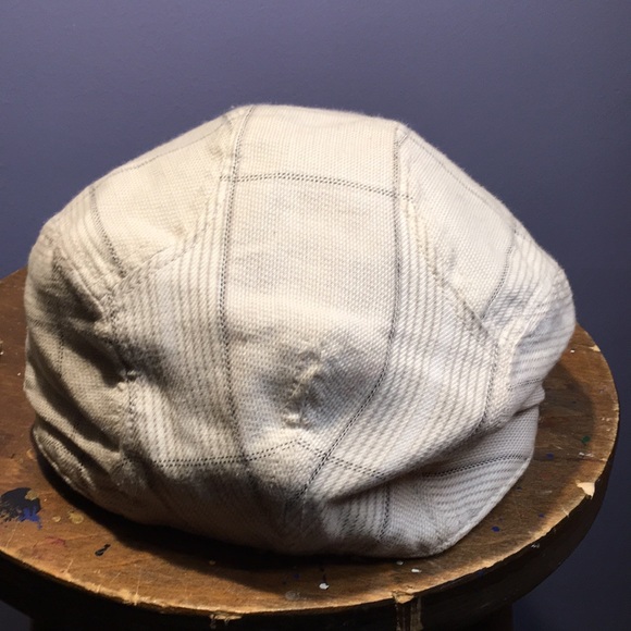 Cream brown Pinstripe newsboy flat cap duck bill style hat L/XL lightweight - Picture 4 of 9